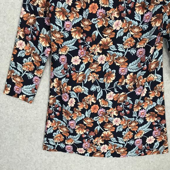 Halogen Mini Dress XXS Navy Floral Shift Silky Mod Maximalist Cottage Forest - Picture 4 of 10